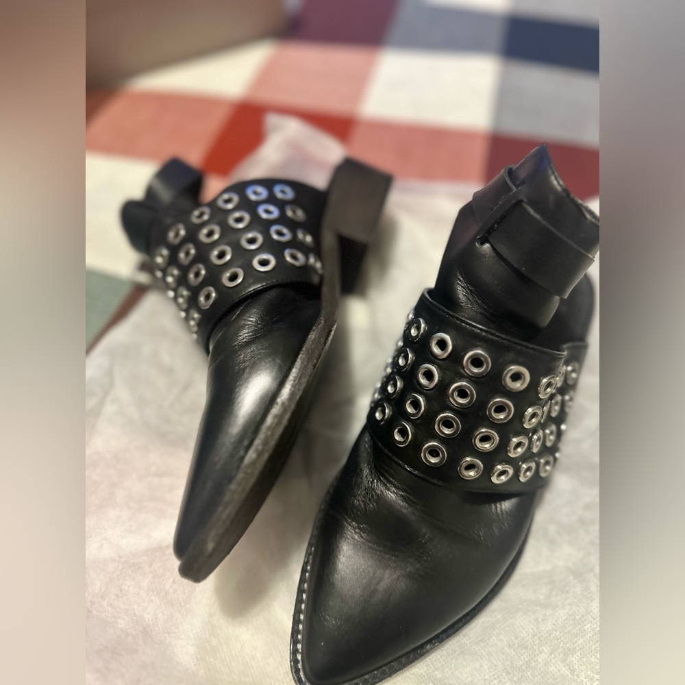 All Saints Genuine Leather Ahoes with Silver Grommets